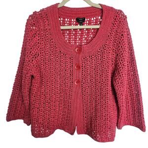 Talbots Womens Chunky Open Knit Cardigan Sweater Sz L Hand Knit Coastal Cottage